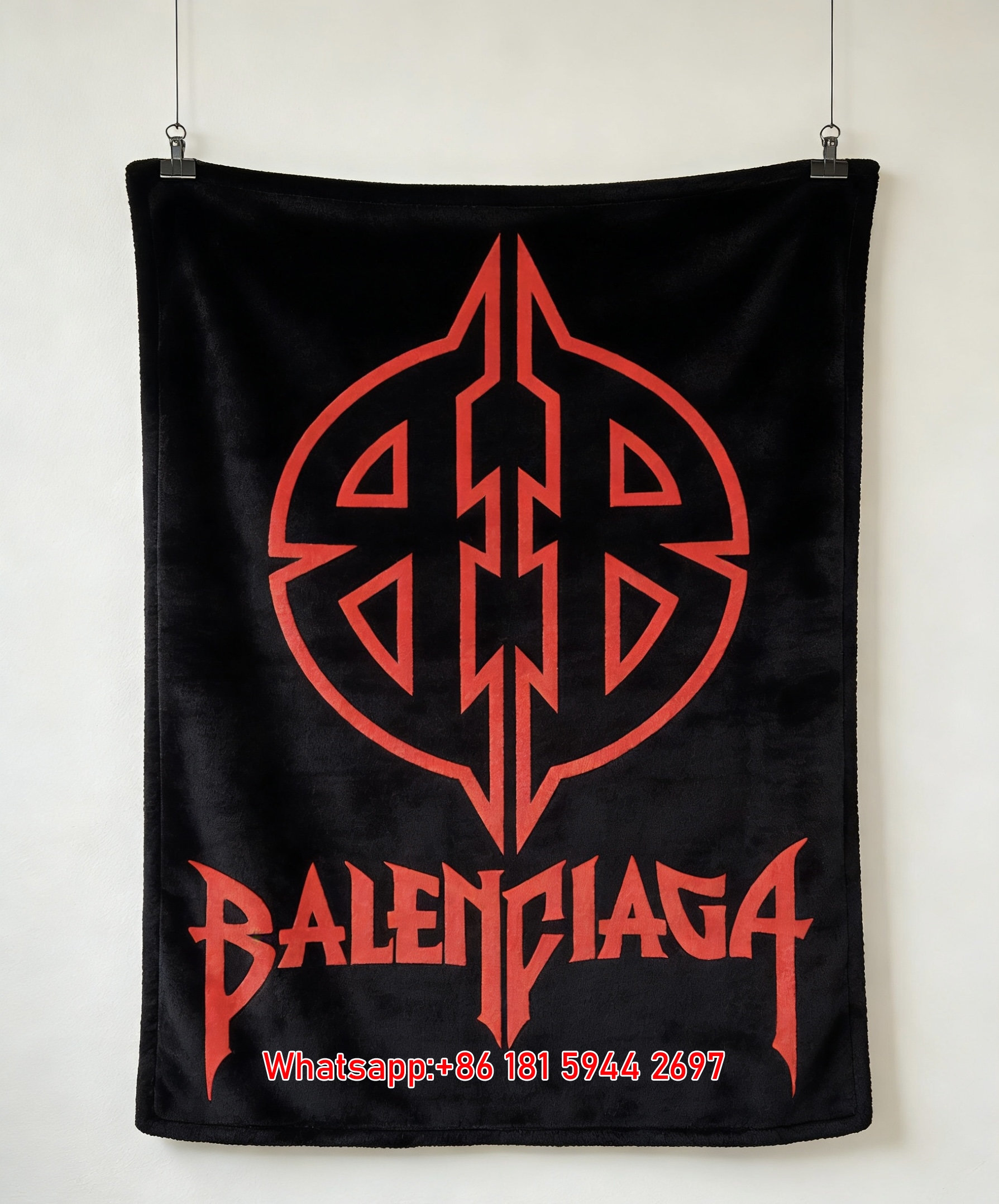 Balenciaga Red Gothic BB Logo Print Flannel Sofa Throw Blanket Luxury Brand Cover BA044
